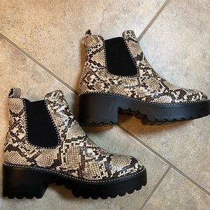 Faux snake skin studded boots